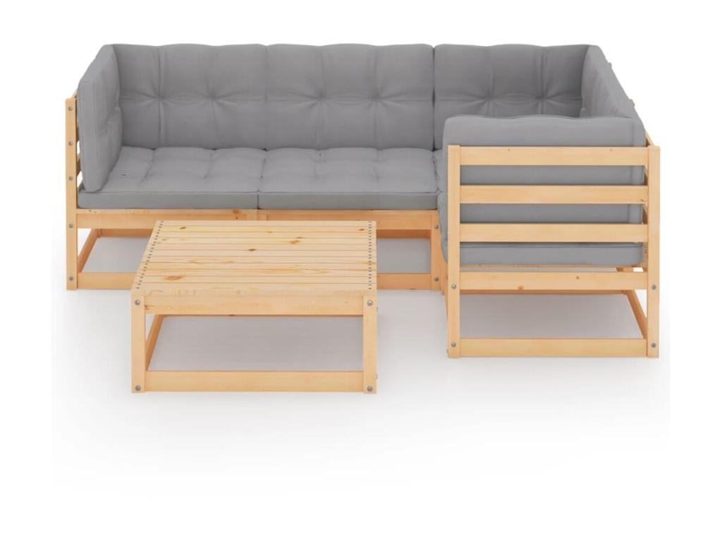 5-piece garden furniture set with cushions, solid pine wood, 65 RRPW09441