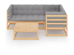 5-piece garden furniture set with cushions, solid pine wood, 65 RRPW09441