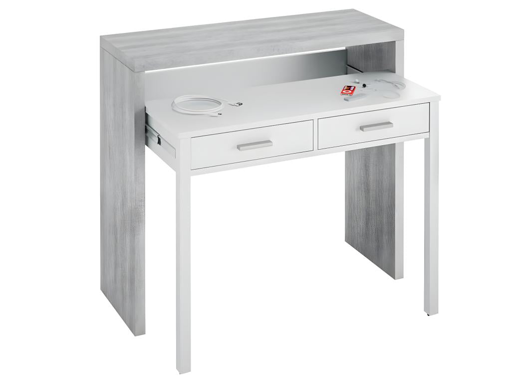 Desk with 1 shelf/niche and 2 drawers, Dormeva White/Cement melamine finish - Dimensions 88x99x36 cm EXXS69080