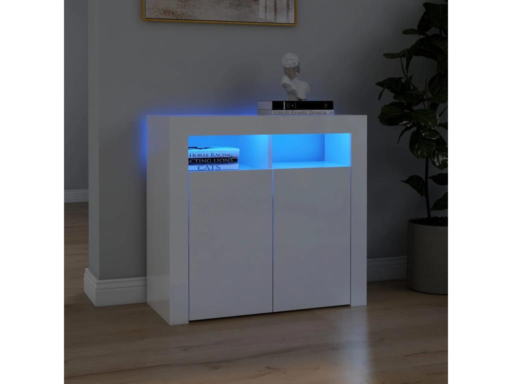 Buffet with LED lights, glossy white, 80x35x75 cm, VEMG20191