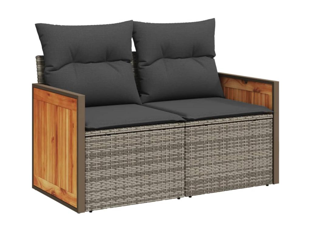 8-piece garden furniture set with grey resin wicker cushions JCCP30778