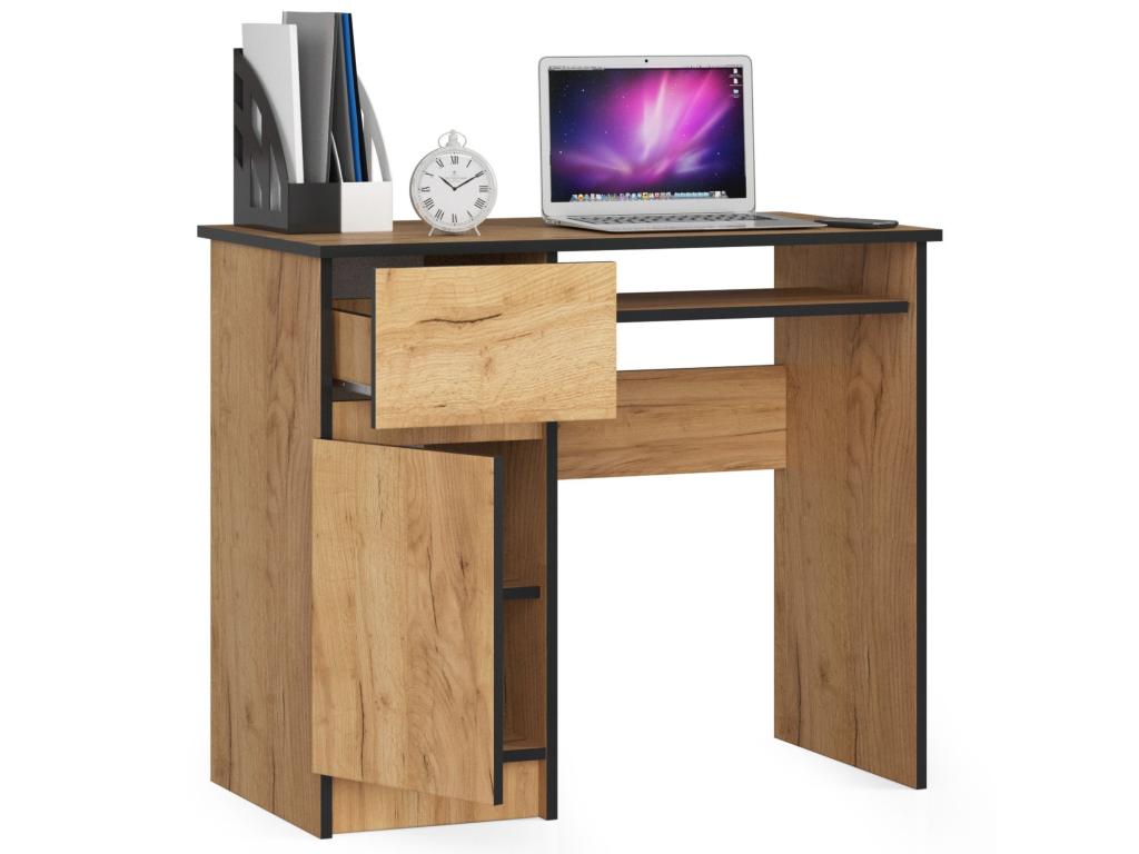 Dormeva Left-Handed Computer Desk, Craft Oak, 90 cm, 1 Door, 1 Drawer, Craft Oak Front, 3 Shelves, 90x50x77 cm, RTLJ19612