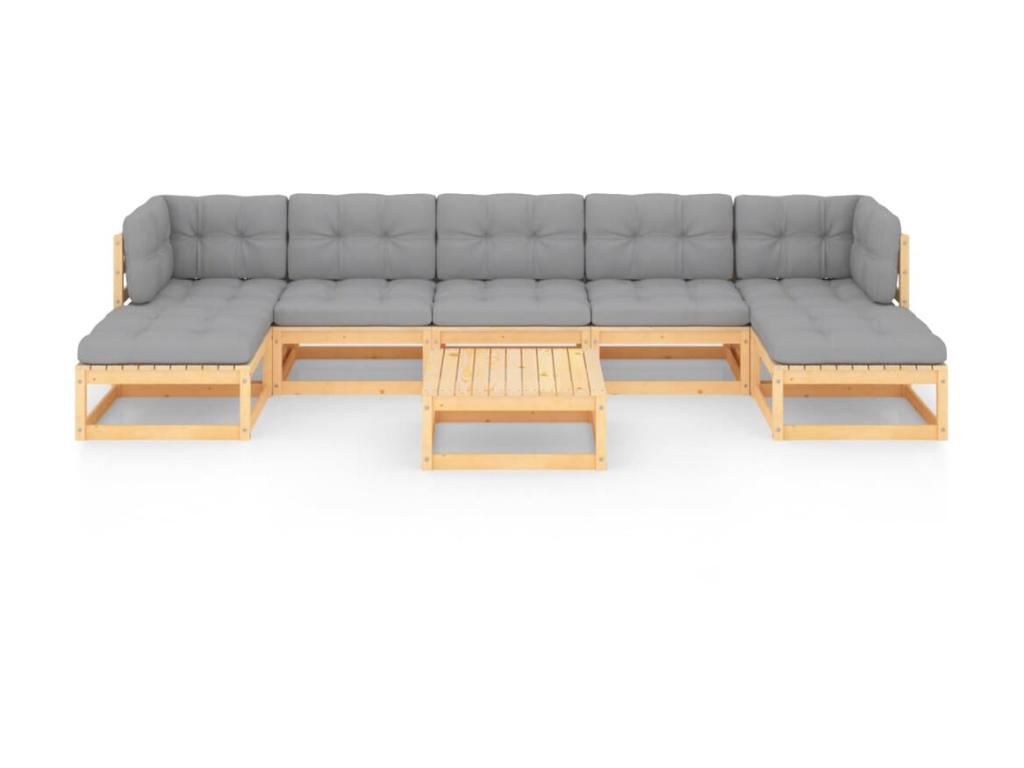 8-piece garden furniture set with cushions, solid pine wood, 68 FCEB19301