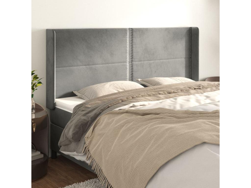 Headboard with wings, light grey, 203x16x118/128 cm, velvet, JHHW91590