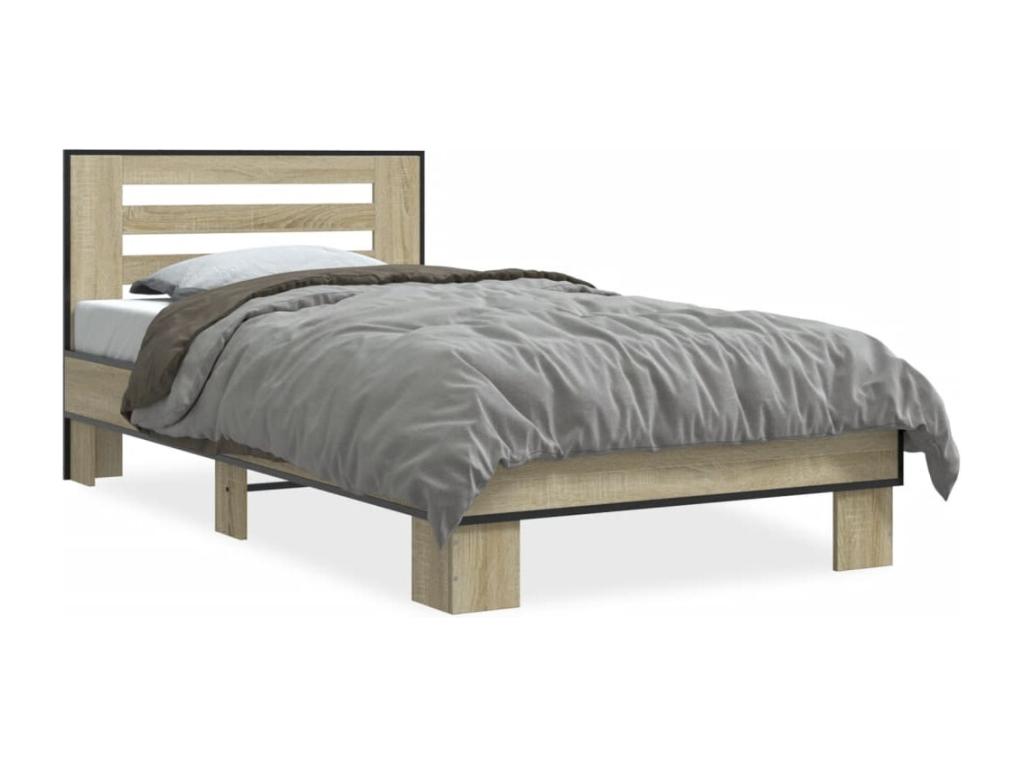 Lysvia oak bed frame 90x190 engineered wood and metal MGET02228