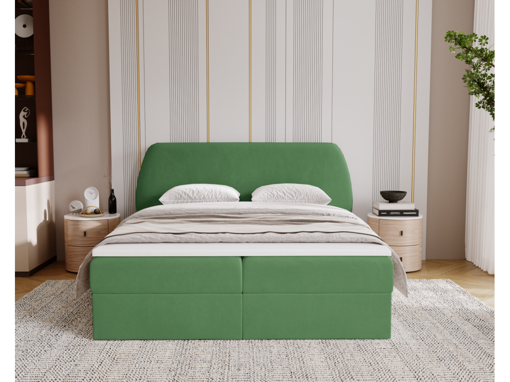 Cartagena Adult Bed 140x200 cm - Upholstered Bed with Storage, Mattress H3 - Double Bed, Green, Lysvia 61 POET26489