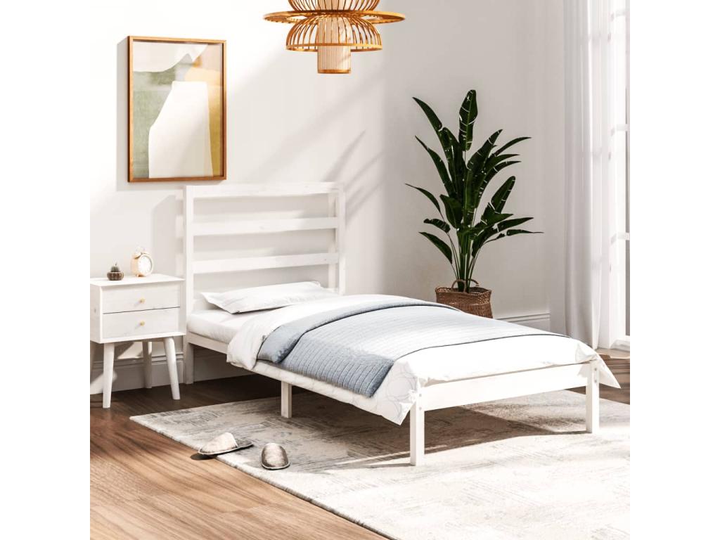 White Solid Wood Bed Frame 90x190 cm Single EVIO75758