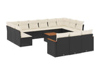 Garden furniture set with cushions, 14 pieces, black woven resin, CERP49203