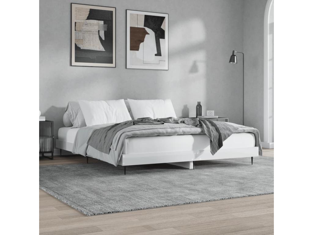 High-gloss white bed frame 140x200 engineered wood OOUE29990