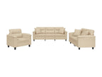 3-piece sofa set with cushions, cream microfiber fabric HLMF72863