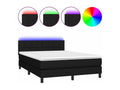 Upholstered bed base with mattress and LED lighting, black, 140x200 cm, fabric LGLY74087