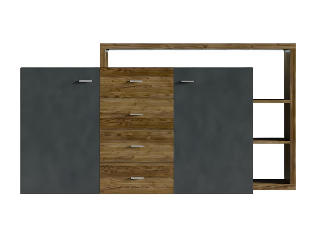 Buffet with integrated shelf, Lysvia collection, 180cm - Grey and dark oak color GFPP25420