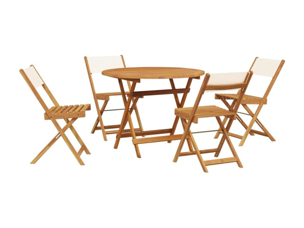 5-piece garden dining set, cream white fabric, solid wood XQNY26087