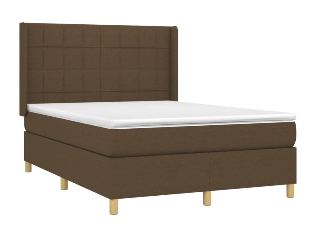 Upholstered bed base with mattress and LED lighting, dark brown, 140x190 cm, fabric BOJP16886