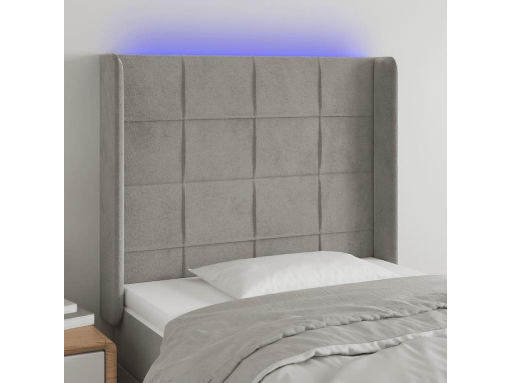 Light Grey LED Headboard 93x16x118/128 cm Velvet XUDB08305