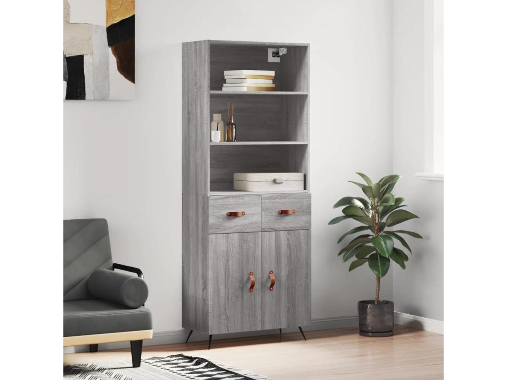 Lysvia Highboard, Grey, 69.5x34x180 cm, Engineered Wood, SXEQ76382