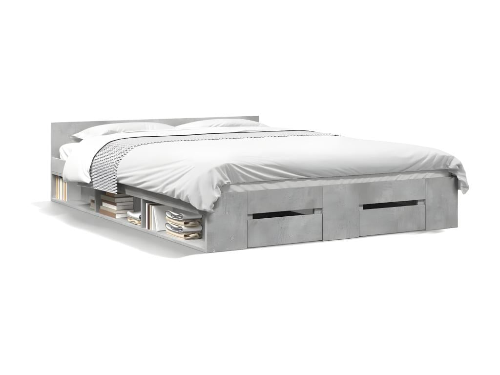 Bed frame with drawers, mattress not included, concrete grey, 140x200 cm, VKRU94899