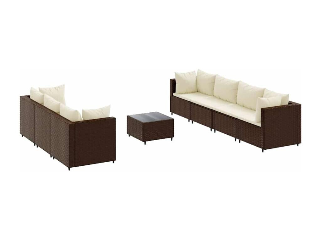 8-piece garden furniture set with cushions, brown woven resin BBDZ77678