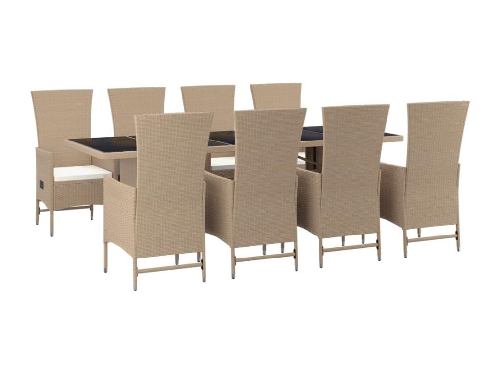 9-piece beige poly rattan garden dining set and cushions LZKS38677