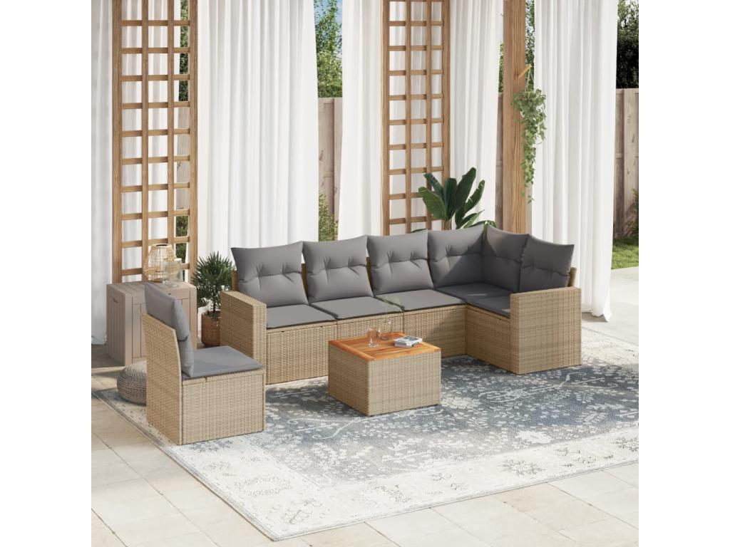 Lysvia 7-piece garden furniture set with cushions, beige woven resin, OZSU89056