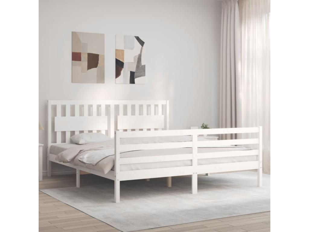 Bed frame without mattress, white, solid wood, IJGT34131