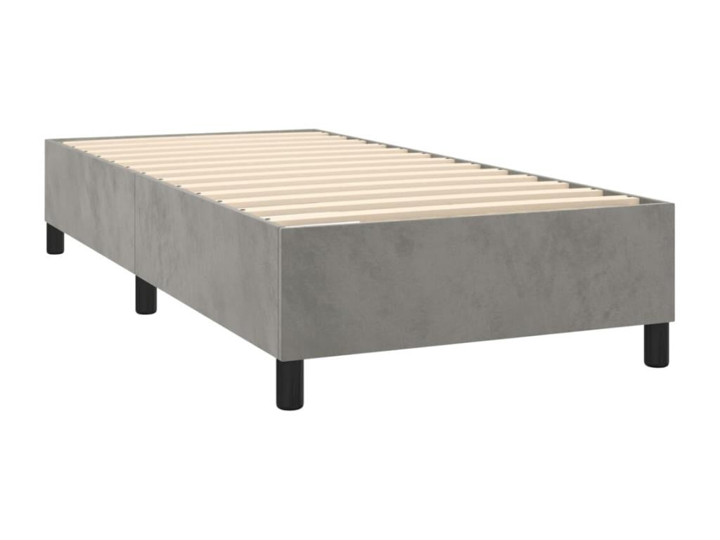 Upholstered bed base and mattress with LED lighting, light grey, 90x190cm, velvet, WKXB38943