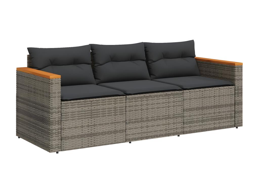 Garden sofa with cushions, 3-seater grey woven resin IDDA16343