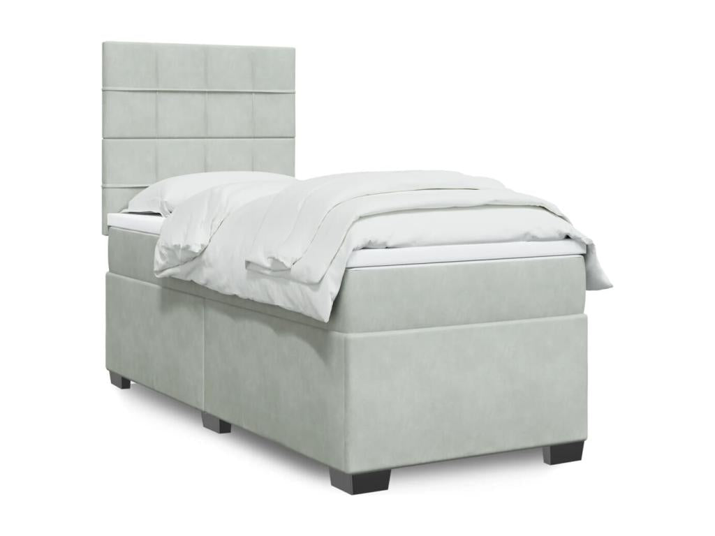 Lysvia bed base and mattress, light grey, 90x190 cm, velvet, SYPD69670