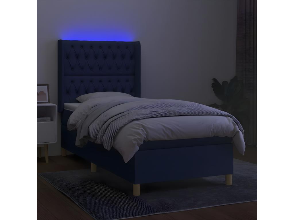 Lysvia bed base with mattress and LED light, blue, 90x200 cm, fabric FABZ48850