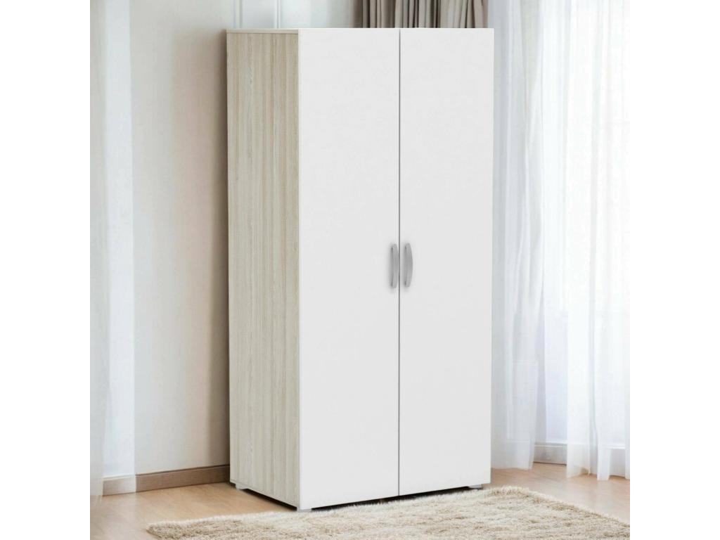 Dormeva 2-Door Wardrobe, Bedroom Furniture, Walk-in Closet, Clothes Closet, 79x52x166 cm, Oak and Matte White, WLBW59580
