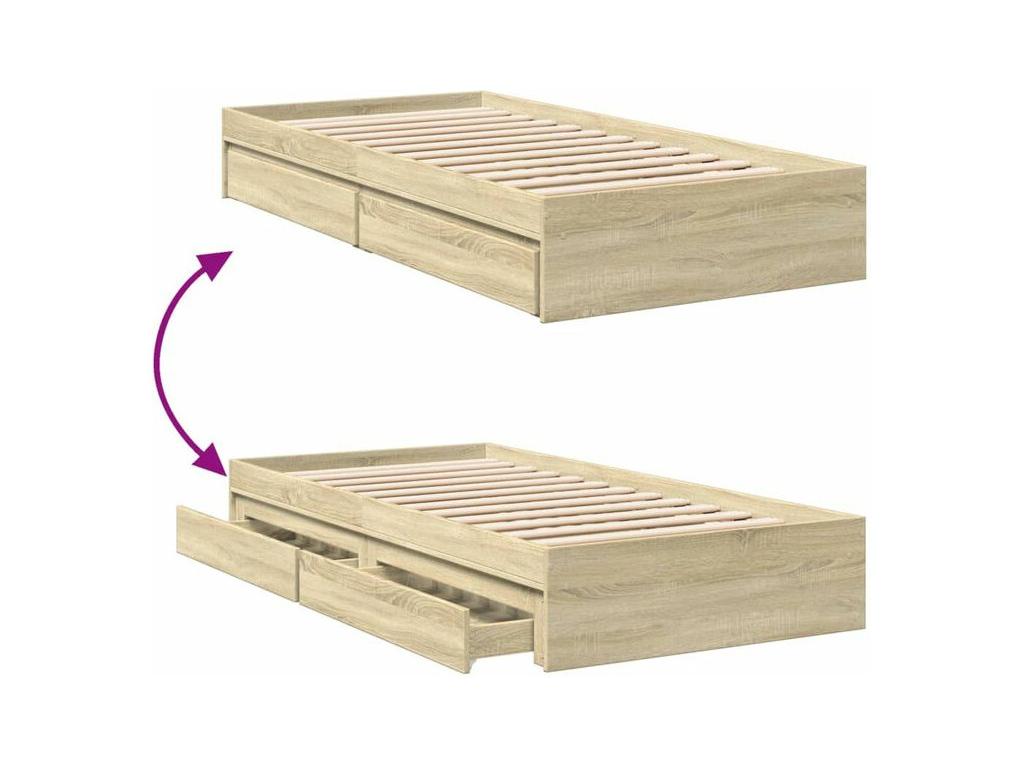 Zensova 90x200 Oak Bed Frame and Drawers Zensovaingénierie FGKC90250