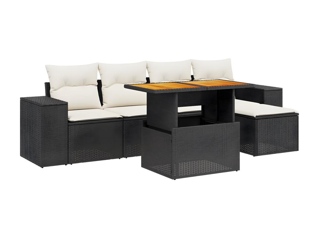 6-piece garden furniture set with cushions, black woven resin KIVT50709
