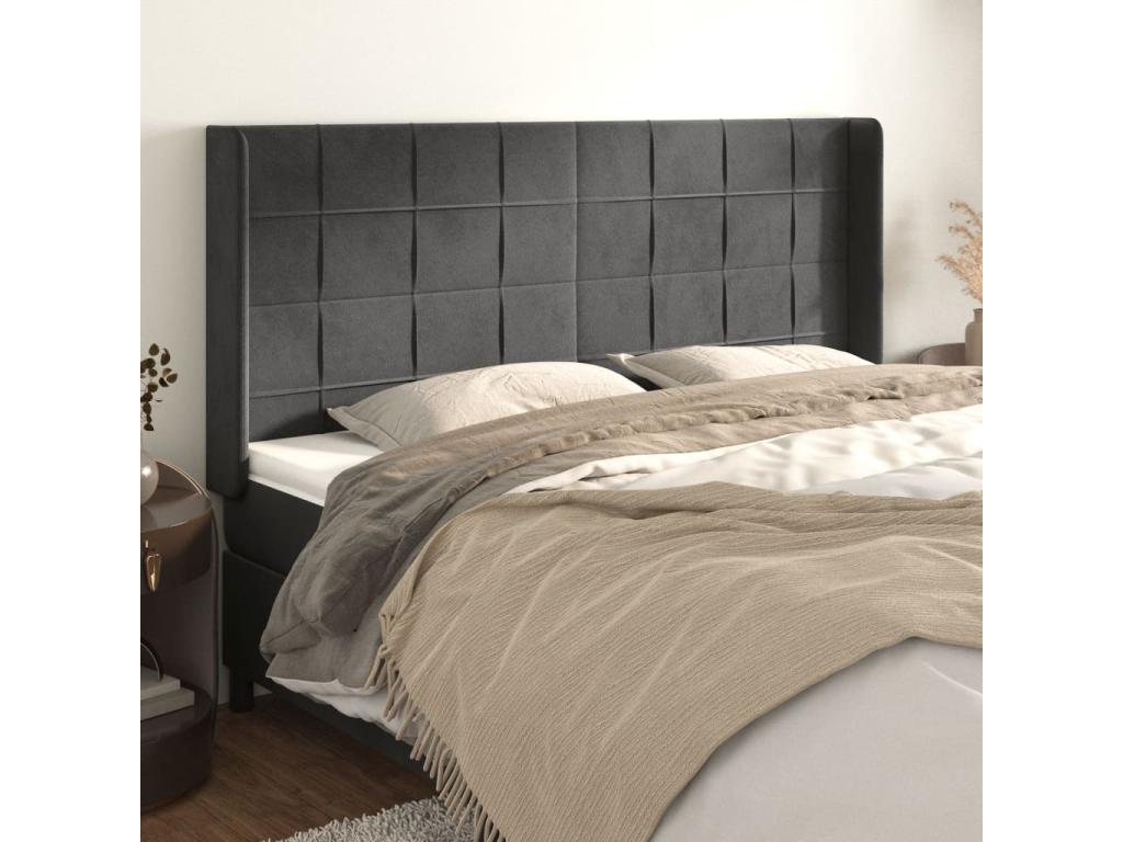 Headboard with wings, Dark Grey, 163x16x118/128 cm, Velvet, TJKN00222