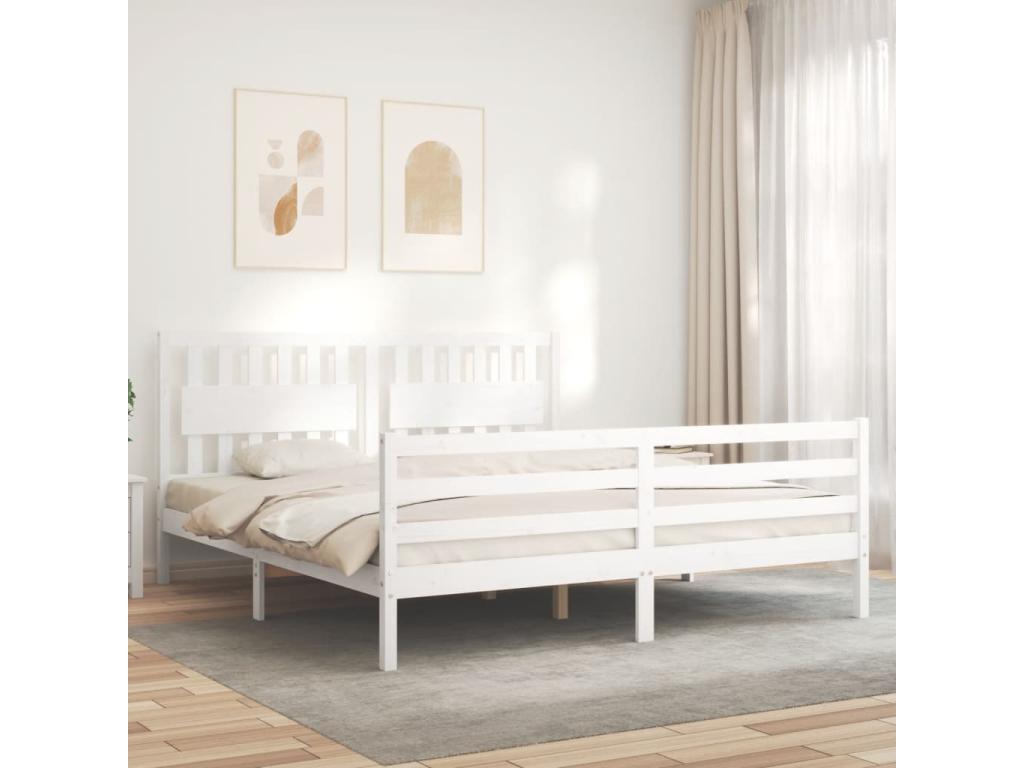 Bed frame without mattress, white, solid wood, IJGT34131