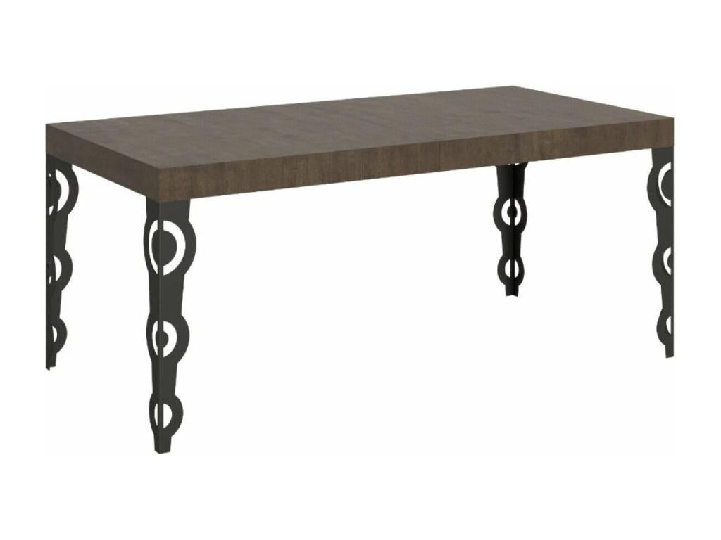 Rectangular oriental table for 8 people, L 180cm, dark wood and anthracite metal legs, Lysvia WGHP27658