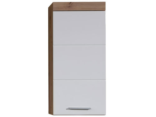 Wall-mounted bathroom cabinet in knotty oak and glossy white finish WLPJ99292