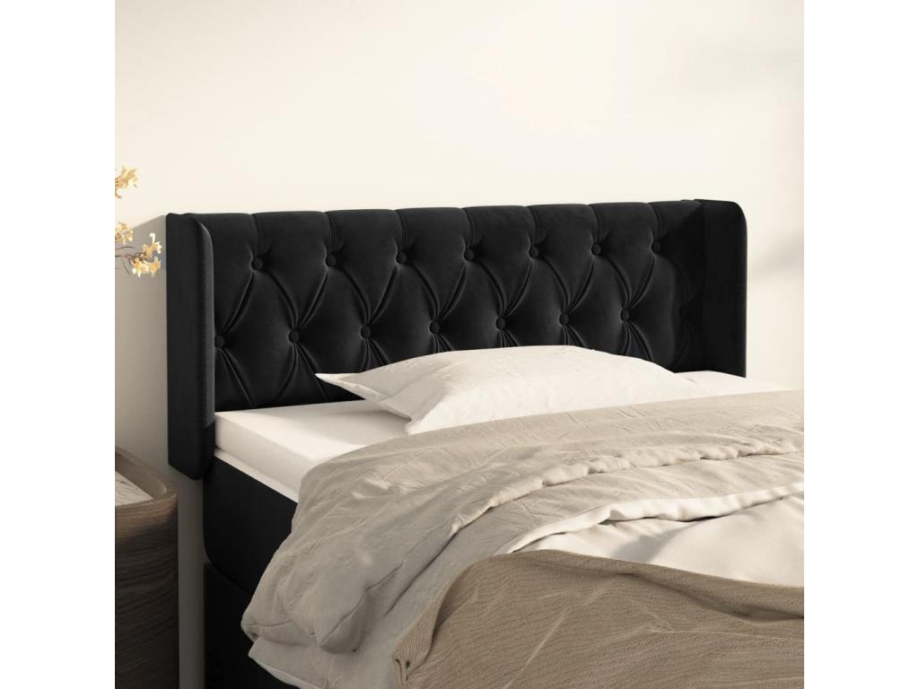 Headboard with wings, Black, 93x16x78/88 cm, Velvet, HOWM61313