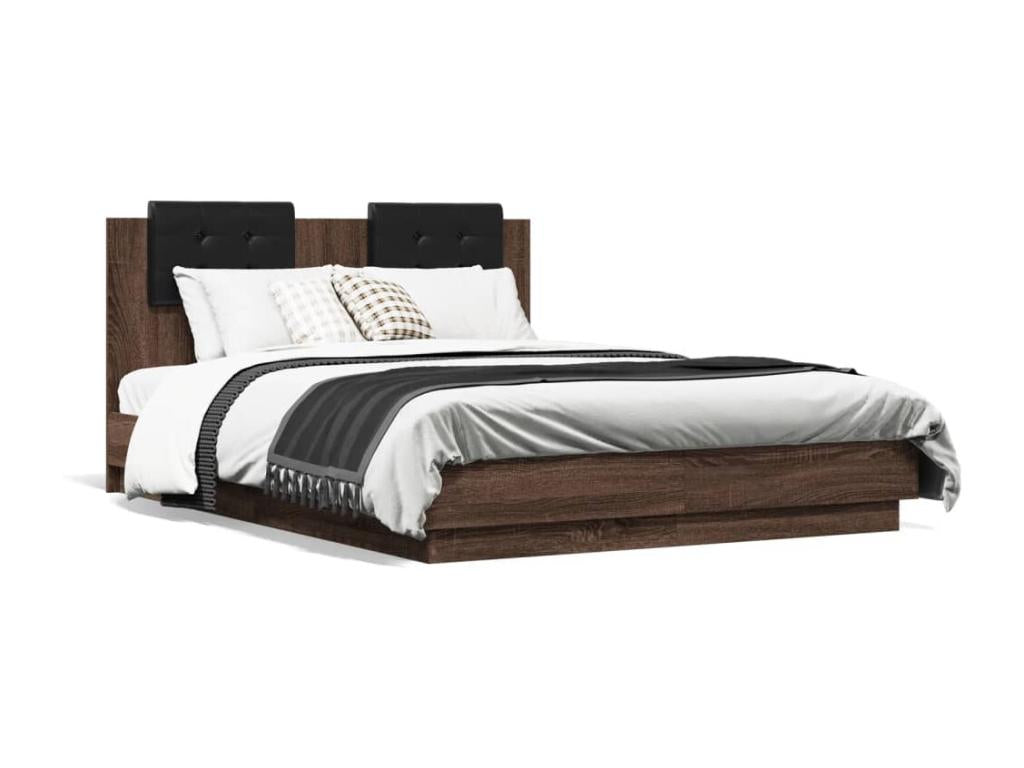 Bed frame, headboard and LED lighting, brown oak, 120x190 cm, EBVX93996