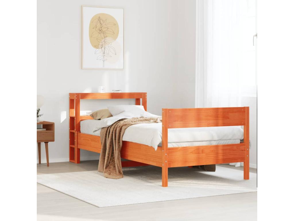 Bed frame without mattress brown wax 75x190 cm solid pine wood STLS62440