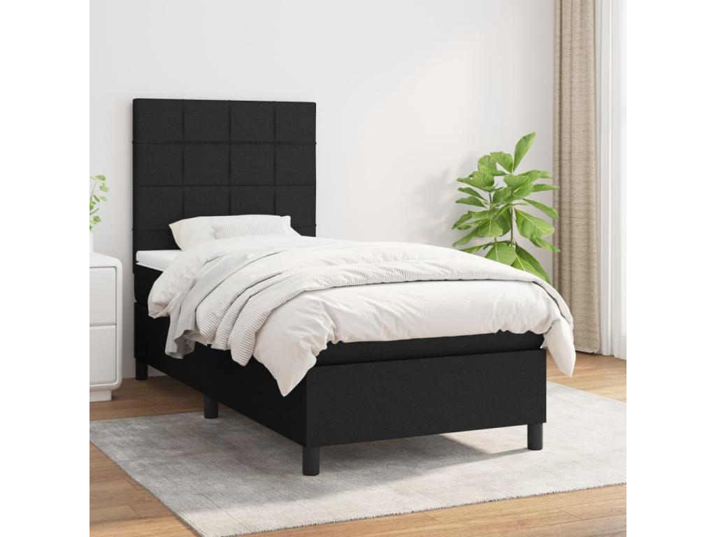 Upholstered bed base with mattress, black, 100x200 cm, fabric, IYBG82654