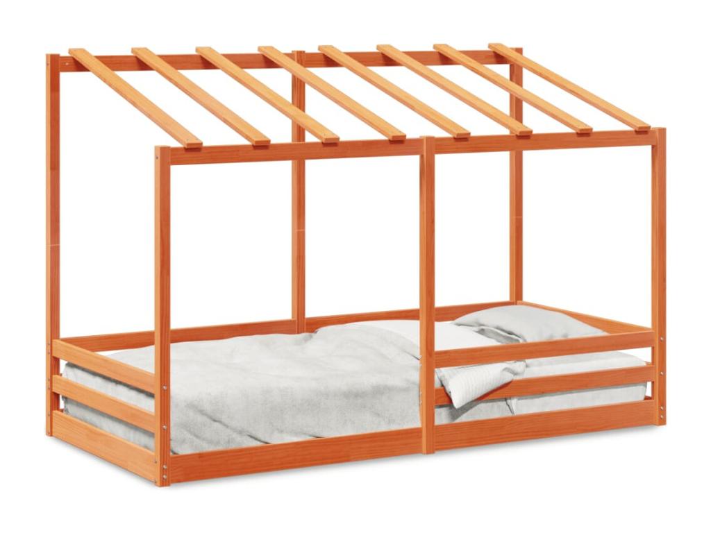 Children's bed without mattress, brown wax finish, 80x200 cm, solid pine, GQDH25964