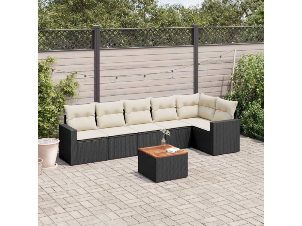 7-piece garden furniture set with cushions, black resin wicker KYJW80386