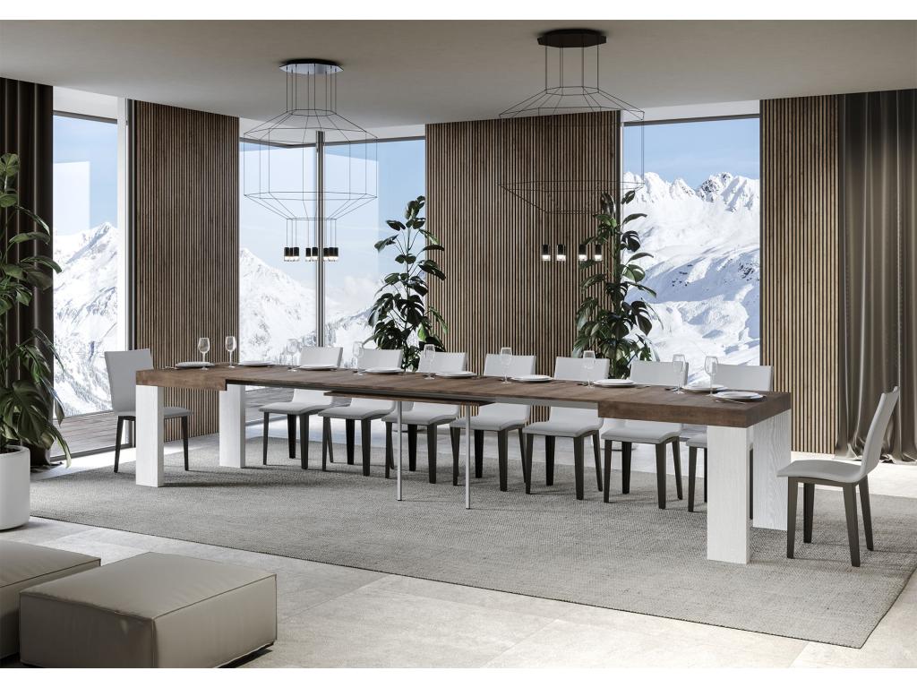 Extendable rectangular table in walnut and white wood, 160 to 420cm, Dormeva - Support with 4 legs FMHQ53099