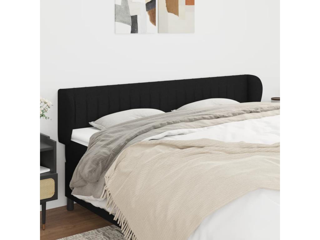 Headboard with wings, Black, 163x23x78/88 cm, Fabric KRLK33872