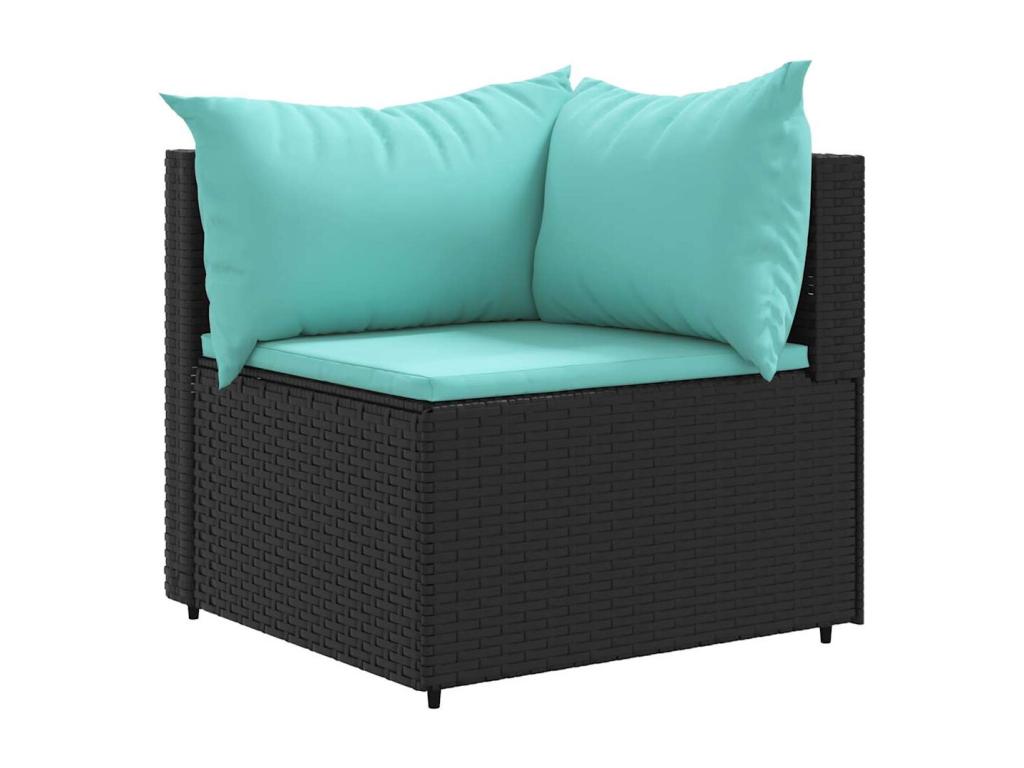 6-piece garden furniture set with cushions, black woven resin, WECE82723