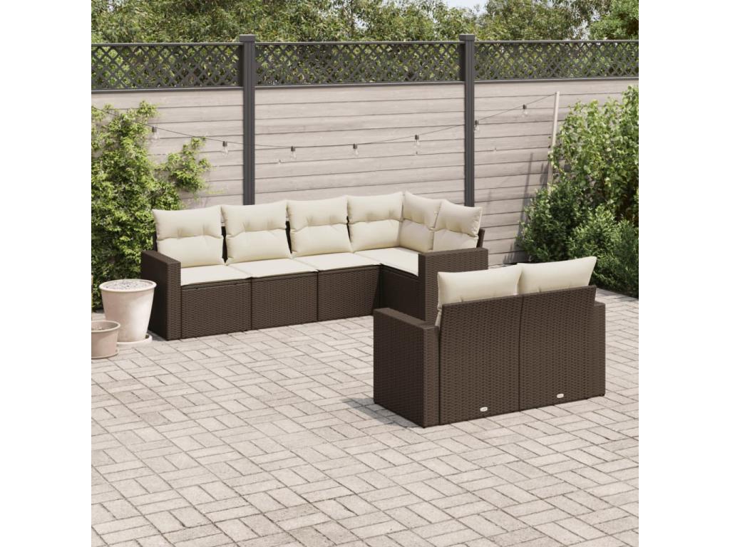 7-piece garden furniture set with cushions, brown woven resin GSNN70533