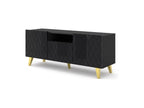 Lysvia TV stand with 3 doors, 1 wooden niche and black legs - Glossy black - W 145 x D 42 x H 62 cm EWAJ74216