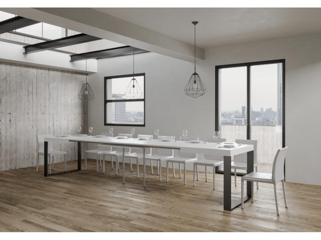 Lysvia Extendable Dining Table - White - Legs and Support - 5 Slim Extension Leaves - Extends from 160 to 420cm HSZK54225