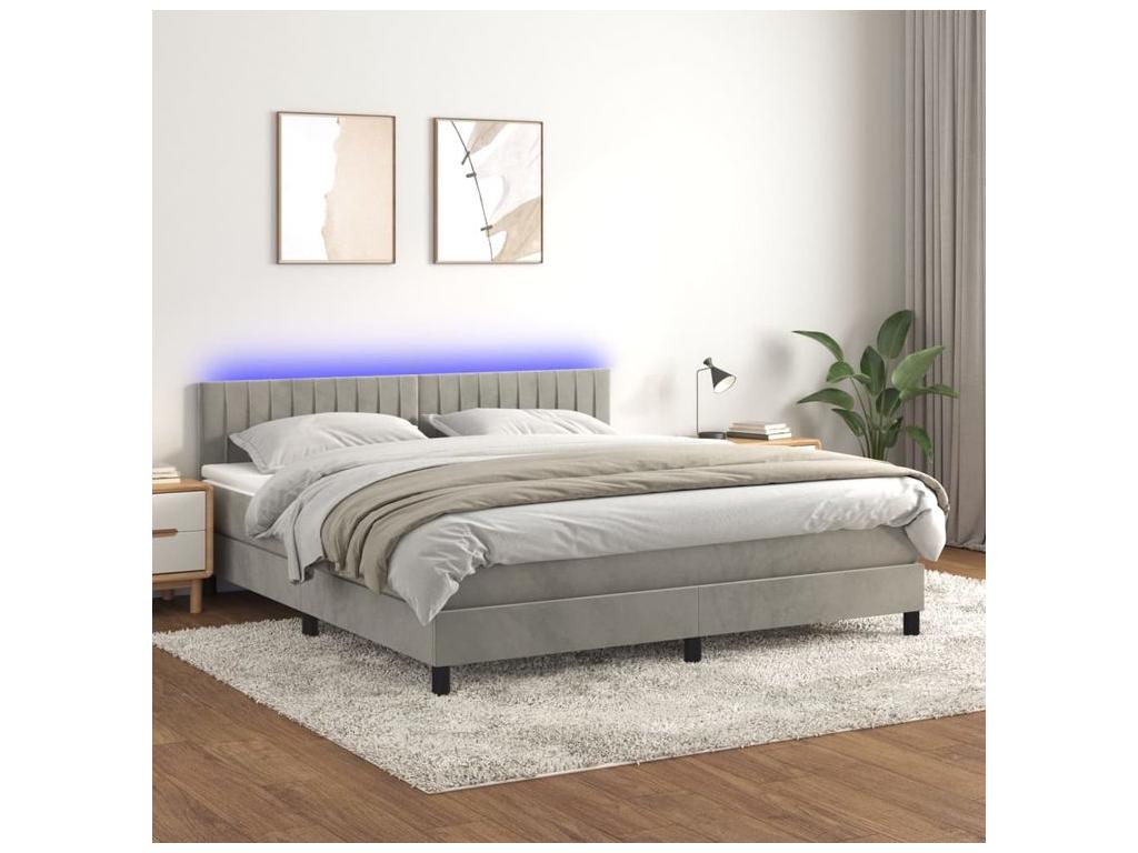 Lysvia bed base with LED mattress, light grey, 160x200 cm, GEUK56756