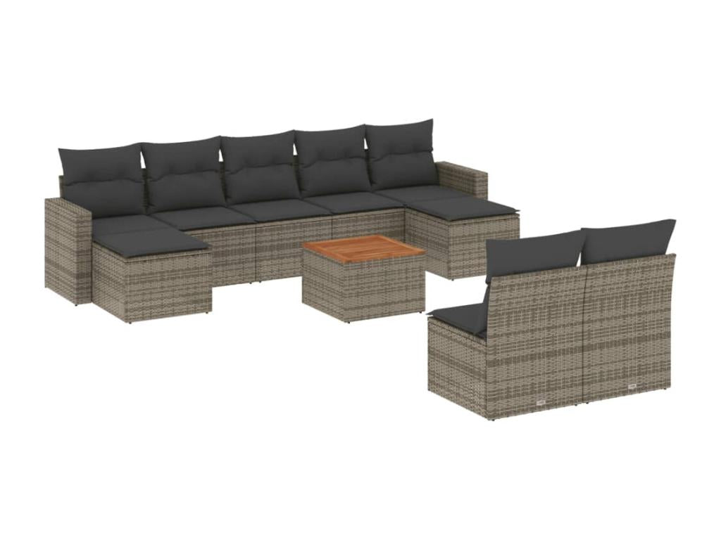 Garden furniture set with cushions, 10 pieces, grey woven resin CSFI34236
